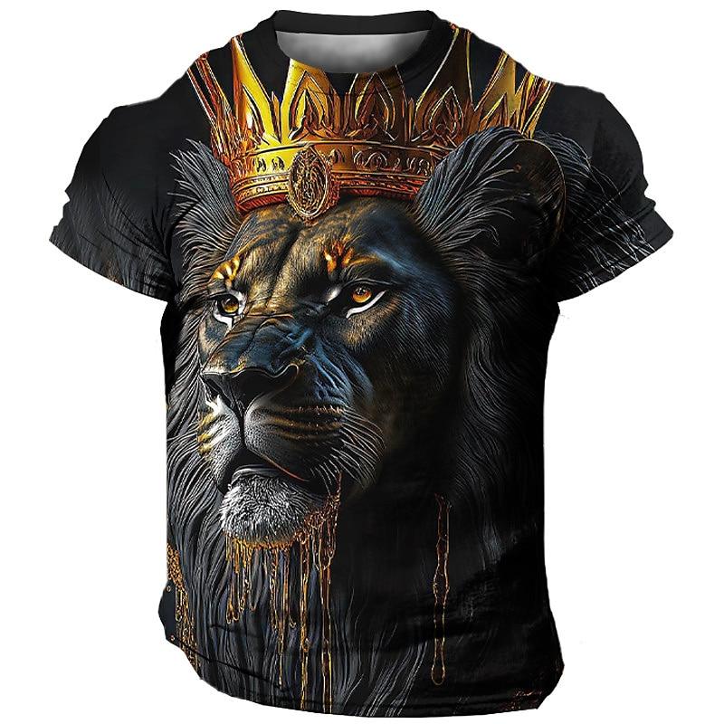 ETST WENDY 05 Mode Leeuwenprint T-shirt Voor Mannen Zomer Hip Hop Harajuku Streetwear Casual O-hals Korte Mouw Blouse Dier Patroon Losse Top 3XL