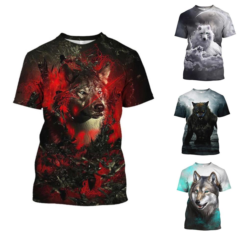 HerSight T-shirt met ronde hals en korte mouwen met dierenwolfpatroon Heren Dames 3D digitaal bedrukte top Casual koppels Punk T-shirts L