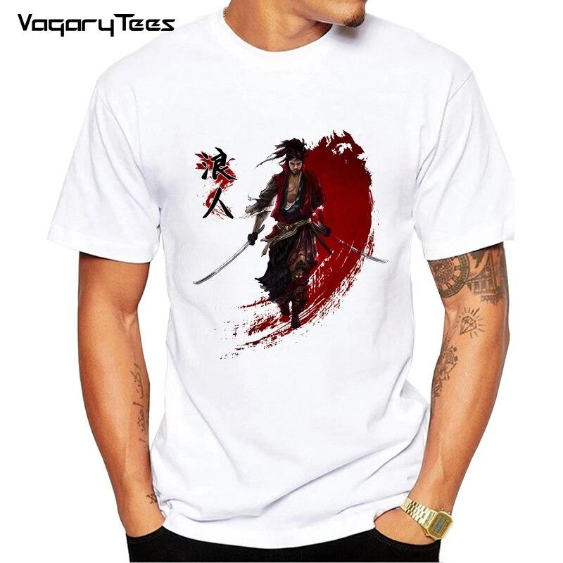 YSM Cotton Tshirt Newset Fashion Gepantserde Samurai Gedrukt Casual T-shirt Korte Mouw Populaire Samurai Katana Design Ts XXXL wit