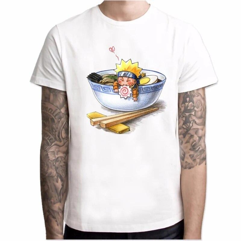YSM Cotton Tshirt T-shirt Heren Mode Cool O-hals Naruto Love Ramen Print T-shirt Korte mouw Casual XXXXL wit