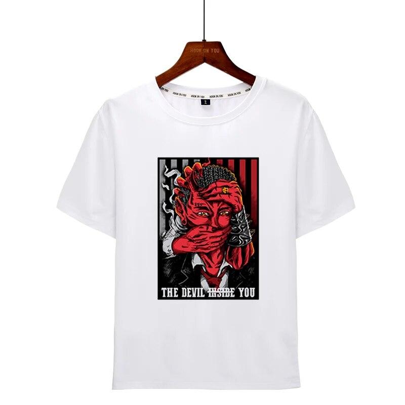 YSM Cotton Tshirt Aankomst Mannen Satan T-shirt Demon Dood Eng Kwaad Hip Hop Satanisme Grim Reaper Kwaad XXXXL wit