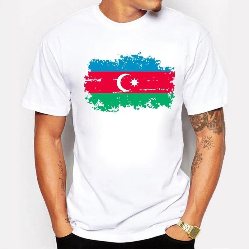 YSM Cotton Tshirt BLWHSA Azerbeidzjan Nostalgie Vlag T-shirts Mannen Zomer Korte Mouw Katoen Persoonlijkheid Ontwerp T-shirts M wit