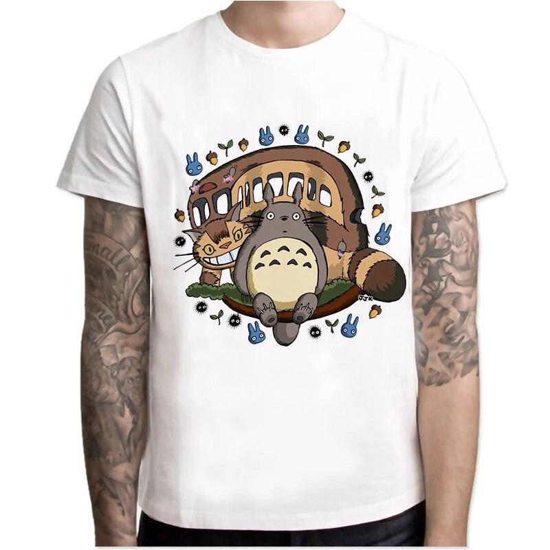 YSM Cotton Tshirt Japanse Anime Totoro Studio Ghibli Miyazaki Hayao T-shirt heren Korte mouw O Hals T-shirts Zomer XXXXL wit