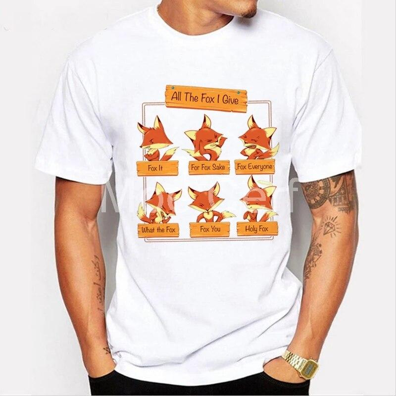 YSM Cotton Tshirt Alle De Vos Ik Geef Hiphop Pose Print T-shirt Mannen Harajuku Grappig T-shirt Cartoon XXL wit
