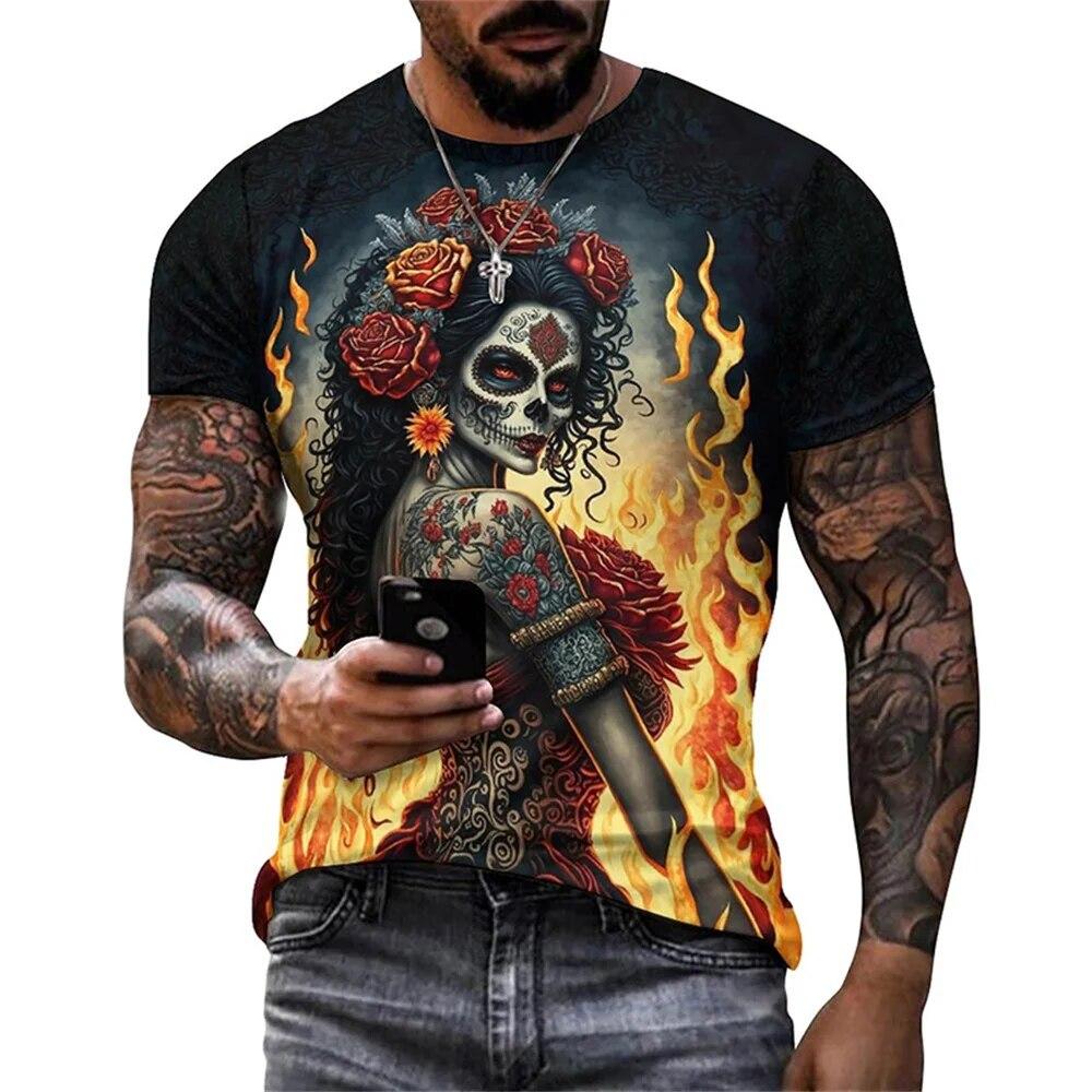 ETST 03 Mexicaanse schedel dag van de dode grafische T-shirt voor mannen dames graffiti kleding horror Goth T-shirts mode streetwear tops tees XL