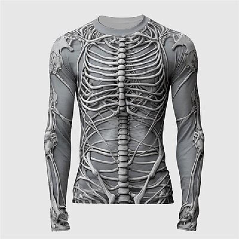 ETST 03 Grafische skeletschedels Mode Casual heren 3D-print T-shirt Tee Sport Outdoor Vakantie T-shirt Lange mouw Ronde hals Kleding 6XL