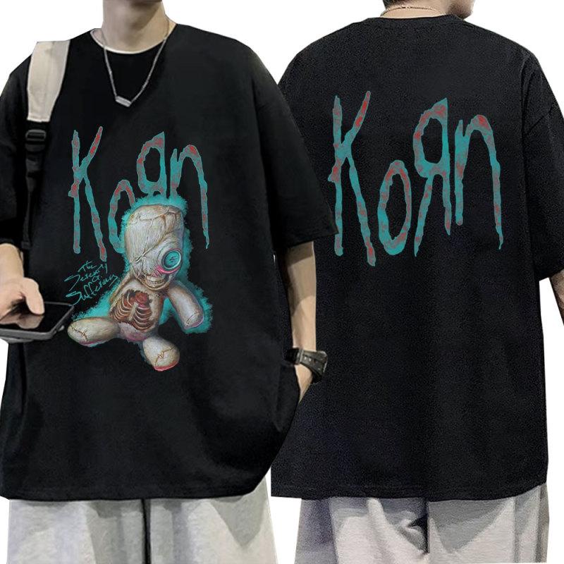 TENJINGE Trendy Korn Issues Rock Band Muziekalbum T-shirt Heren Vintage Metal Gothic Oversized T-shirt Streetwear Zomer Korte Mouw T-shirts XL