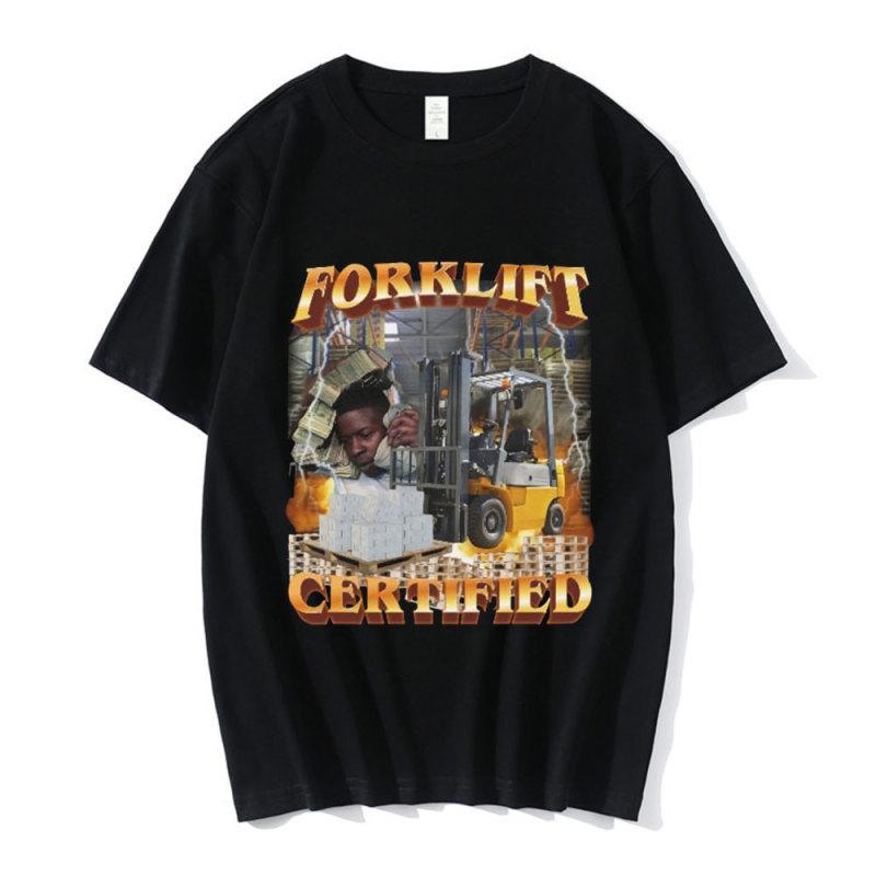TENJINGE Trendy Grappig heftruckgecertificeerd operator grafisch T-shirt Herenmode Vintage T-shirts met korte mouwen Katoen Casual oversized T-shirts S