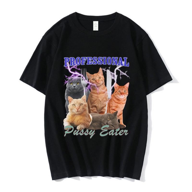 TENJINGE Trendy Professionele Pussy Eater Grappige Kat Minnaar T-shirt Herenkleding Mode T-shirts Katoen Casual Oversized T-shirts met korte mouwen S