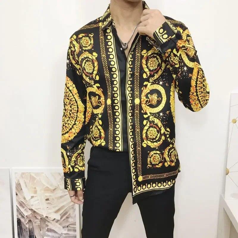FEGKZLI Fashion Nieuwe mode herenoverhemden hipster lange mouwen fancy luxe design barokke bloemenprint bruiloft prom shirts XXL