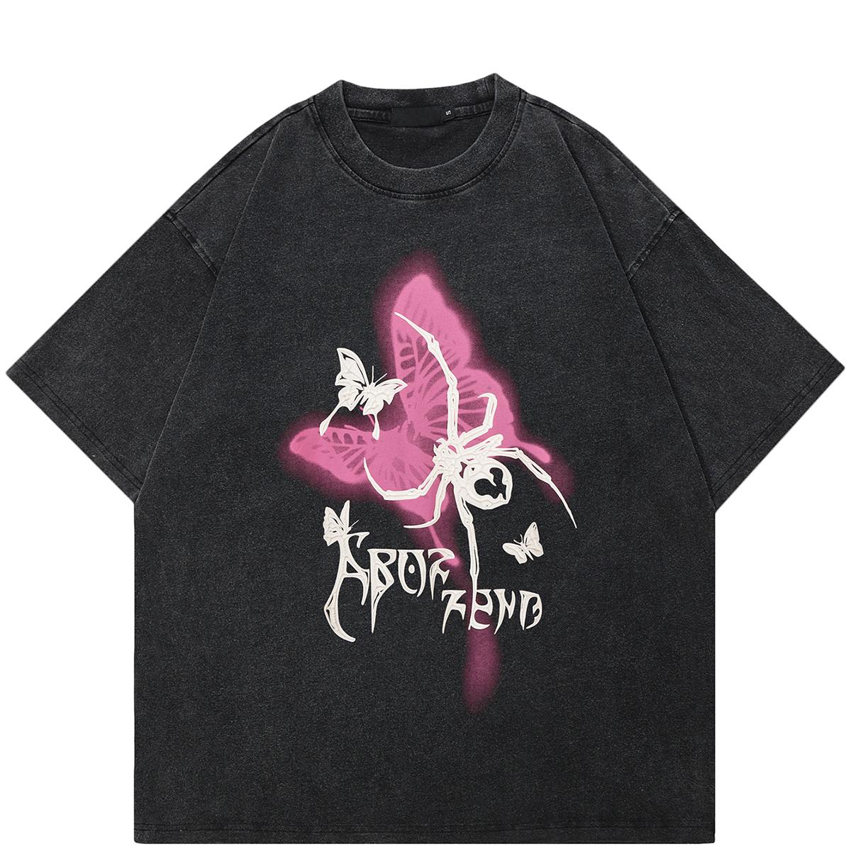 AKIN QUARTER 24 Street chic T-shirt met vlinderspinprint XXL zwart