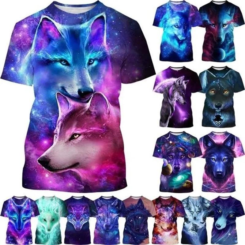 Bobby 2 Wolf 3D-print T-shirt Dierenpatroon Ronde hals Korte mouw Beast Wolf AI Art Fashion Casual Tops voor mannen en vrouwen M