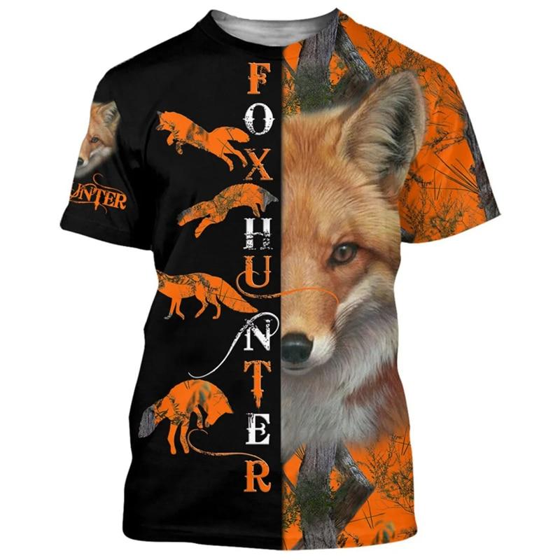 Xin nan zhuang 3D Print Fox Patroon Heren T-shirt Zomer O Hals Korte Mouw T-shirts Heren T-shirts Casual Oversized Hunter Heren Kleding Tops 4XL 6XL