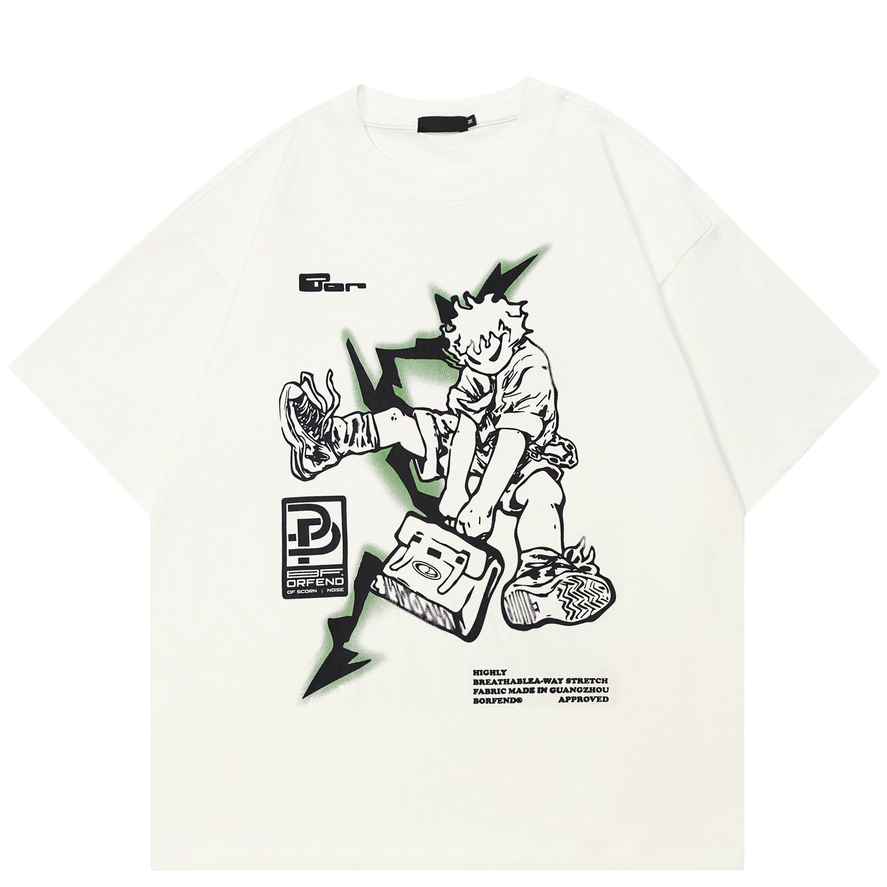 QUARTER 24 Streetwear 2024 streetwear cartoon jongen grafische unisex t-shirt katoenen t-shirt unisex tops tees zomer korte mouwen t-shirt XXL wit