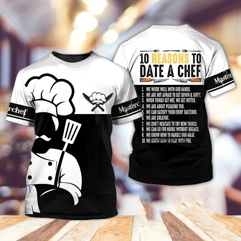 Xin nan zhuang Grappige Chef Uniform Heren Vrijetijds 3D Keukengerei Print T-shirt Voor O-hals Korte Mouw Tops Aangepaste Designer Kleding Oversized T-shirts XXXXXL