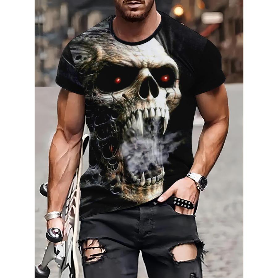 HerSight Korte mouw plus size zomer T-shirt heren outfit zwart Skelleton 3d print T-shirts heren casual sportkleding T-shirt mannelijk XXXL