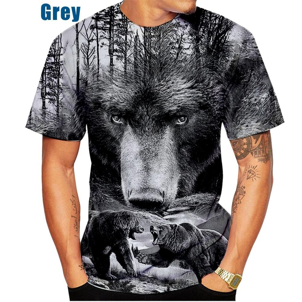HerSight Bear Hip Hop Series 3D-geprint T-shirt Streetwear Heren Animal Tees Casual Outfit Zomer Korte Mouw T-shirts L