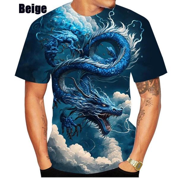 HerSight Heren Dragon Patroon Tees Zomer T-shirts Heren Casual 3D Print T-shirt Mode O Hals Korte Mouw Tops 6XL marineblauwe kleur