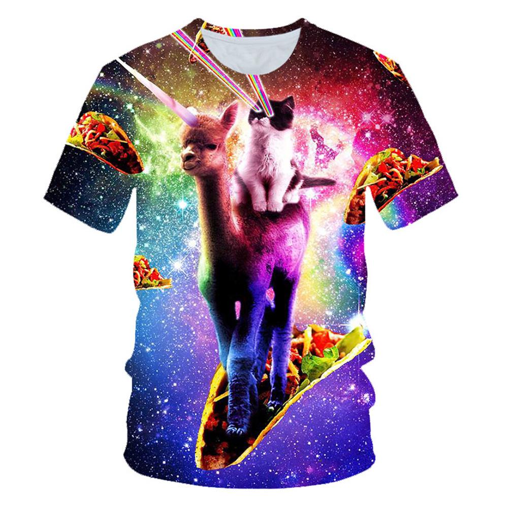 Laoxu Grappige Laser Eye Cat 3D Print Heren Dames Ronde Hals T-shirt Casual Korte Mouw Oversized Tees Tops Mode Heren T-shirt Kleding L blauw