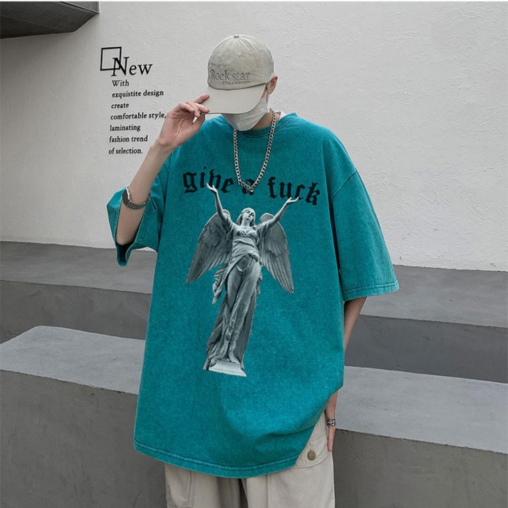 FEGKZLI Fashion 100% katoen Acid Washed Vintage korte mouw T-shirt Voorkant bedrukking Streetwear HipHop Harajuku Oversized T-shirts XXL paars