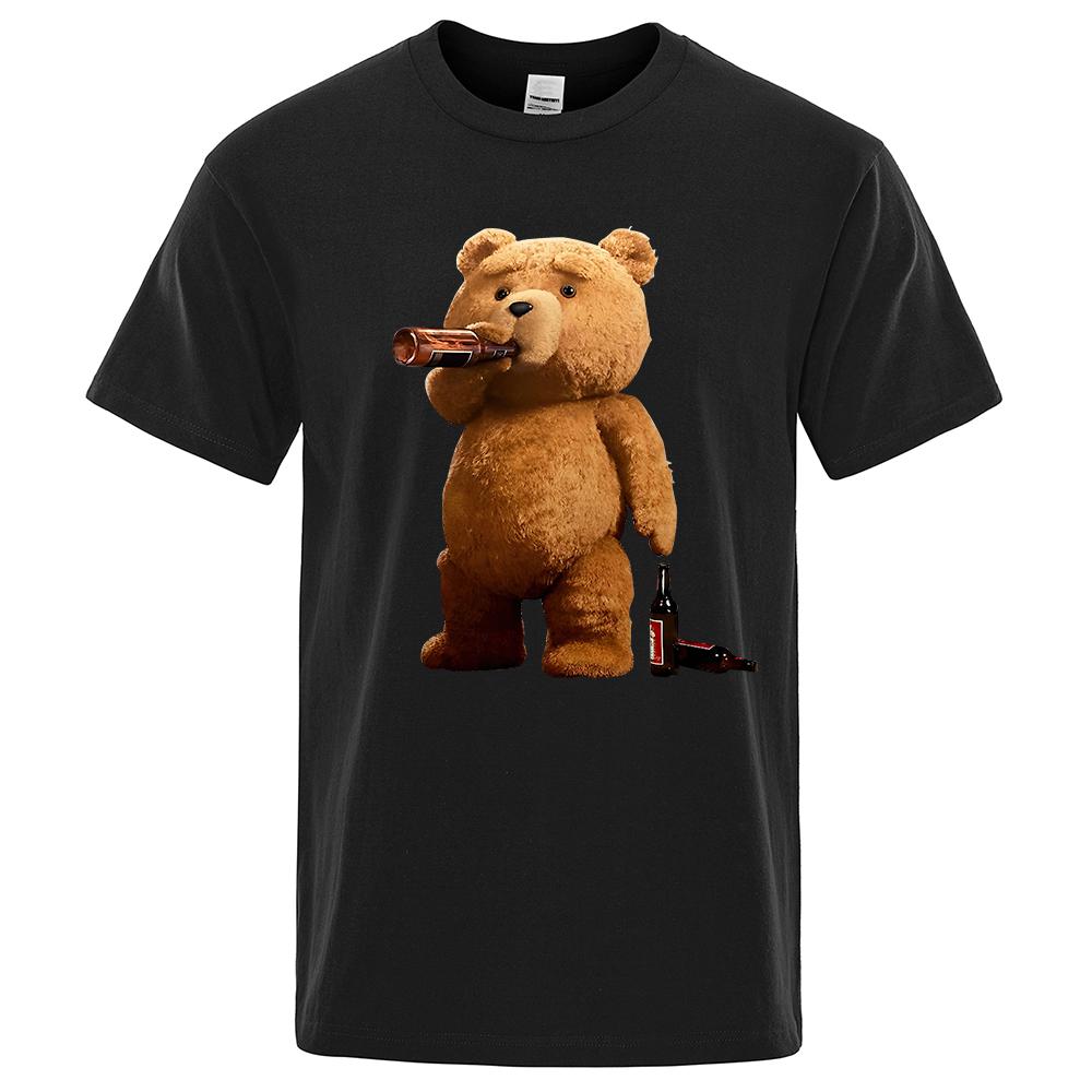 WE BELIEVE Mooie Ted Beer Drink Bier Poster Grappig Gedrukt T-shirt Mannen Mode Casual Korte Mouwen Losse Oversize Tee Straat Hip Hop tops L marineblauwe kleur