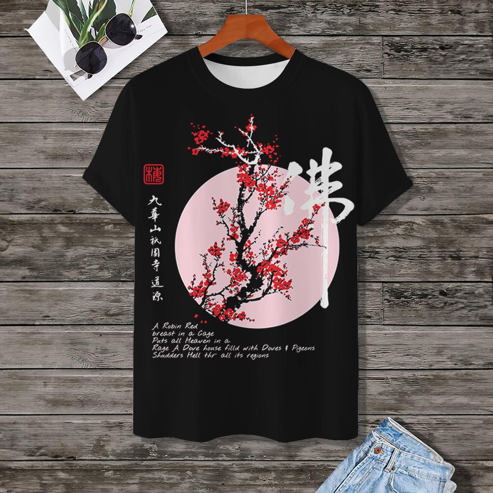ETST WENDY 005 Heren T-shirt Japans T-shirt Tops Mode Korte Mouw T-shirts 3d Kersenbloesem Patroon Nieuwe Zomer Plus Size Kleding S
