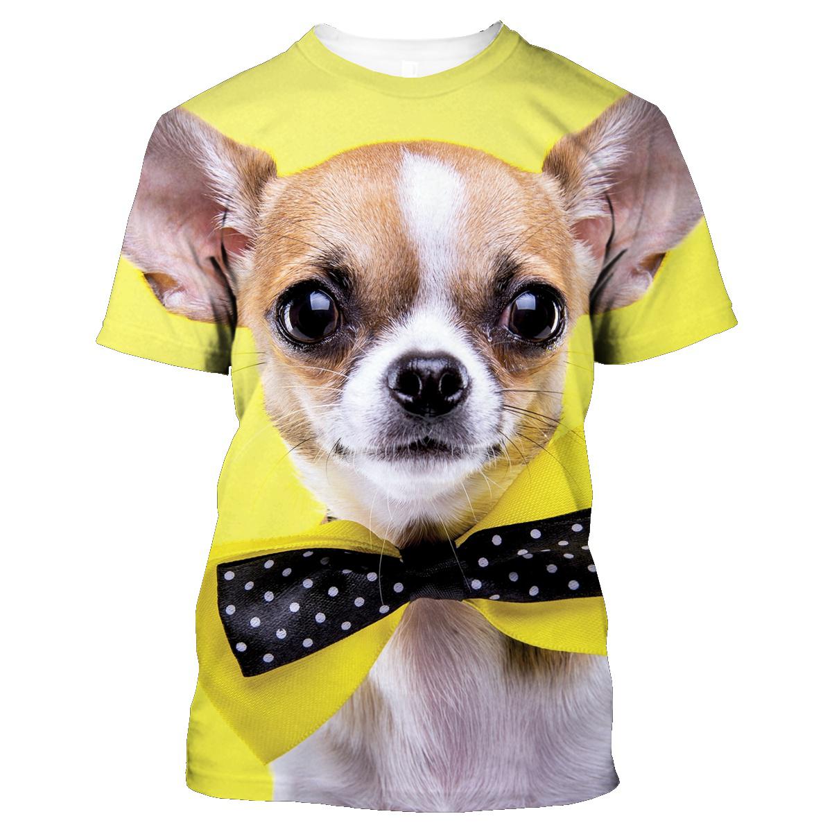 Xuhaijian02 Nieuwe zomer schattige dierenhond Chihuahua 3D-geprint T-shirt voor heren en dames Kinderen straat casual ademend licht top 150