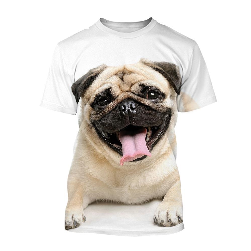 Xuhaijian02 Nieuwe schattige huisdier hond grappige mopshond 3D bedrukt T-shirt heren dames kinderen korte mouw ademend lichtgewicht zomer sport cool top 140