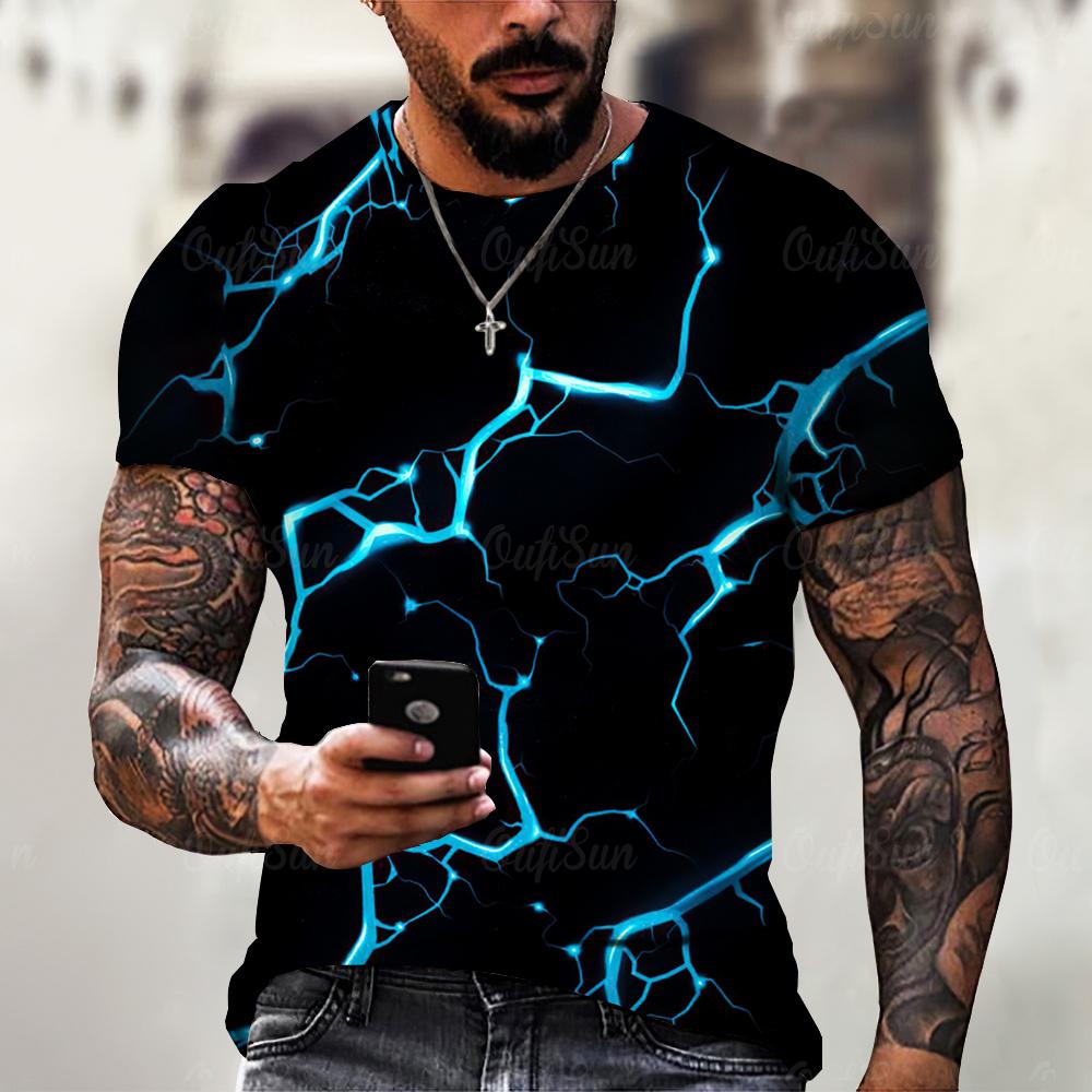 The second face a man Zomer Nieuw Heren T-shirt Casual Bliksem Cool 3D Digitaal Bedrukt T-shirts voor Heren Korte Mouw T-shirt Oversized Herenkleding 6XL ivoor