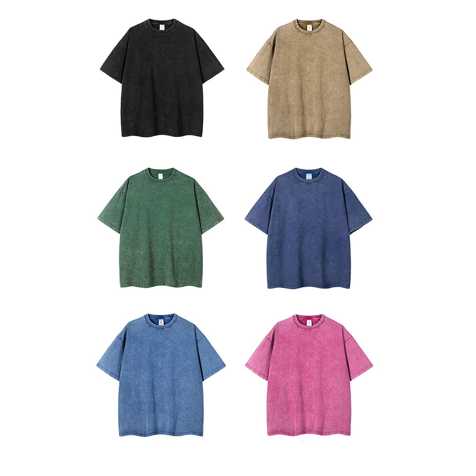 Linglong T-shirt met korte mouwen Heren Washed Heavy Summer T-shirt High Street Bottoming Shirt M roze