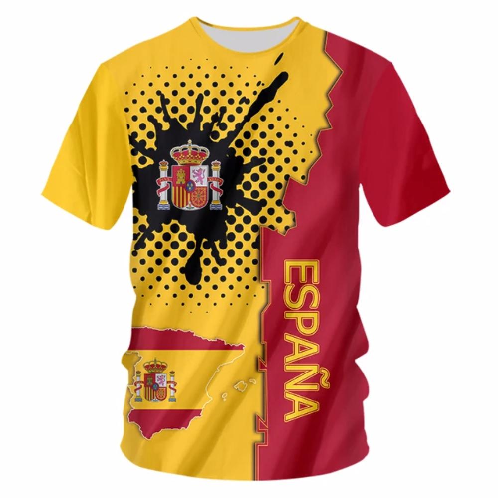Xuhaijian02 T-shirts Spanje Vlag 3d Print Zomer T-shirt Jersey Mode Kinderen Hip Hop Casual Jongens Meisjes Unisex Ronde Hals T-shirts Tops Kleding M