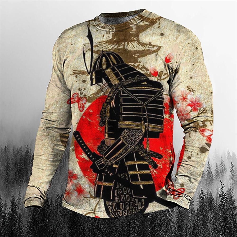 ETST 05 Supercoole vintage Japanse Samurai heren T-shirt O-hals katoenen herenkleding Oversized casual tops met lange mouwen 3D-geprint T-shirt 6XL