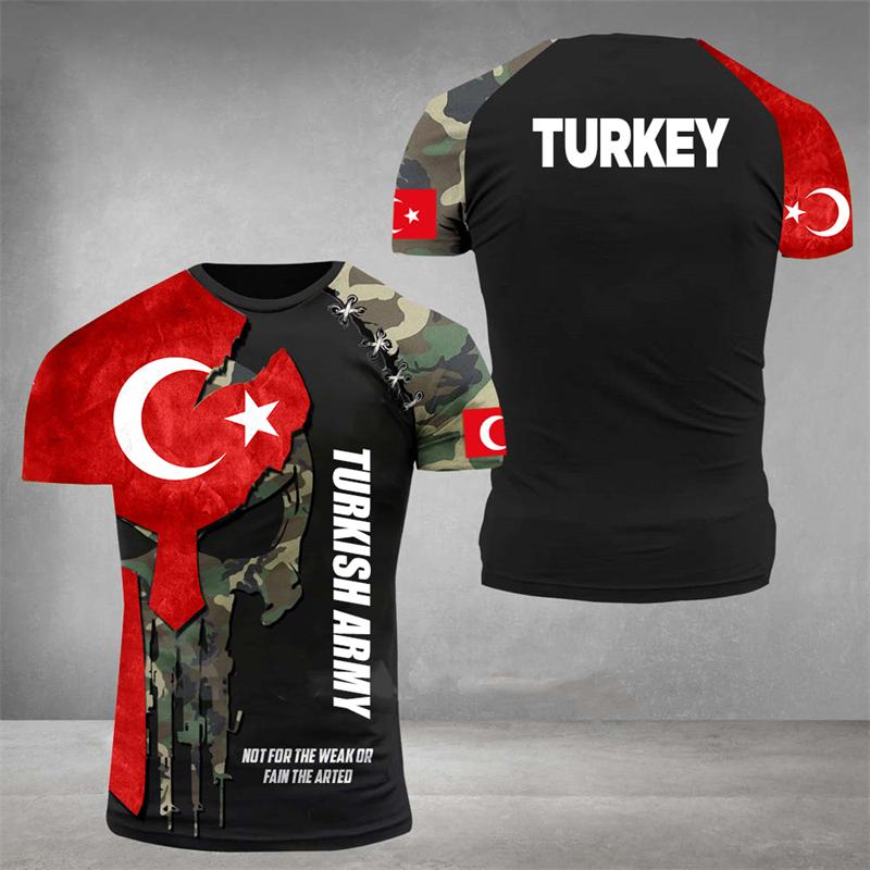 ETST 007 Turkse vlag camouflage 3D print zomer heren/dames ronde hals t-shirt casual korte mouw oversized trui mode herenkleding 2XL