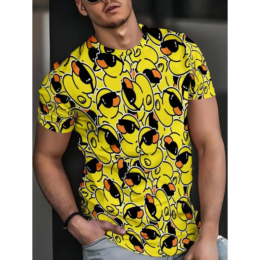 HerSight Lente Zomer Tops Heren Plus Size Kleding Eend Dier 3D Print T-shirt Geel Patroon T-shirts O Hals Korte Mouw Top Ademende Heren Shirts XL geel