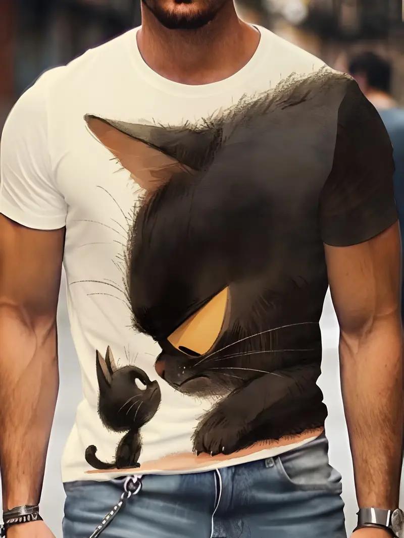 ETST 012 Zomer Heren T-shirt Dier Schattige Kat Print Ronde Hals Korte Mouw Tee Street Trend Tops Oversized Herenkleding T-shirt Voor Heren 5XL
