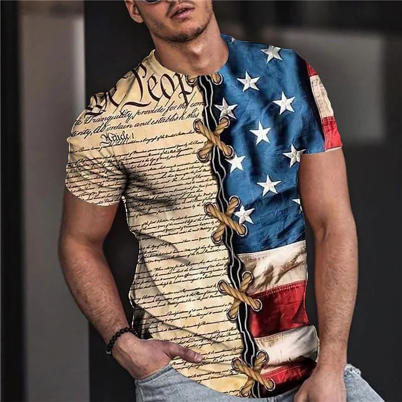 ETST 013 Zomer T-shirt Mannen Korte 3D Print Fashion Tops Casual Tee Amerikaanse Vlag Harajuku Mouwen Oversize T-shirt Straat Kleding 6XL
