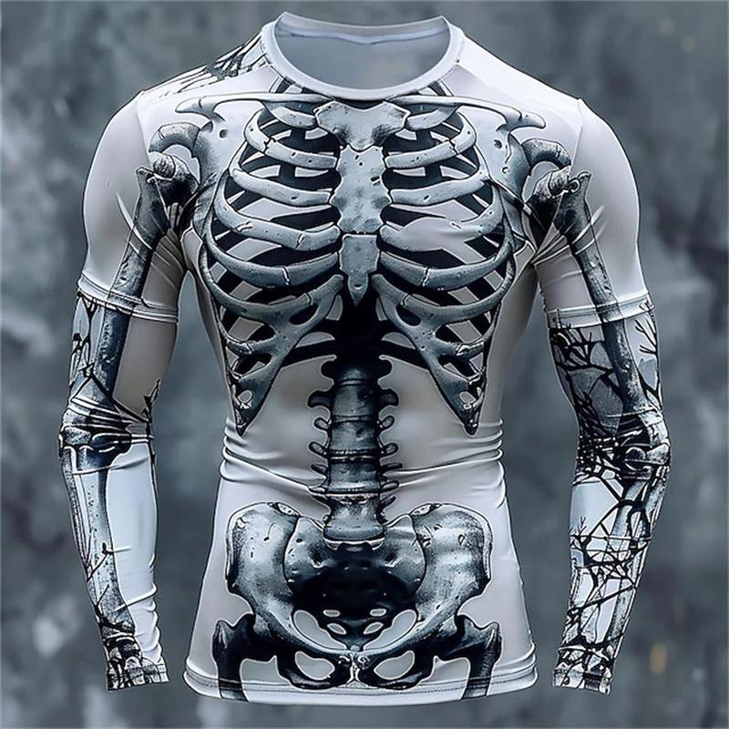 ETST 013 3D Print Skeletschedels Patroon T-shirts Mannen Lange Mouw Casual Mode T-shirt Top Sweatshirt Ademende Streetwear Losse T-shirts 6XL