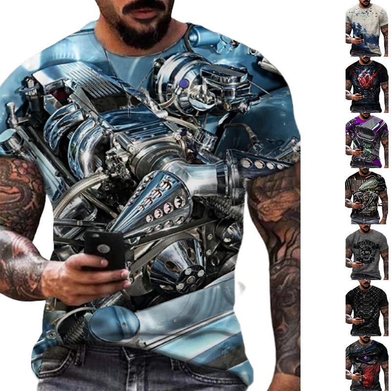 Happy Show Nieuwe zomer herenmode T-shirt persoonlijkheid blauwe machine gedrukt heren T-shirt top 8XL wijn
