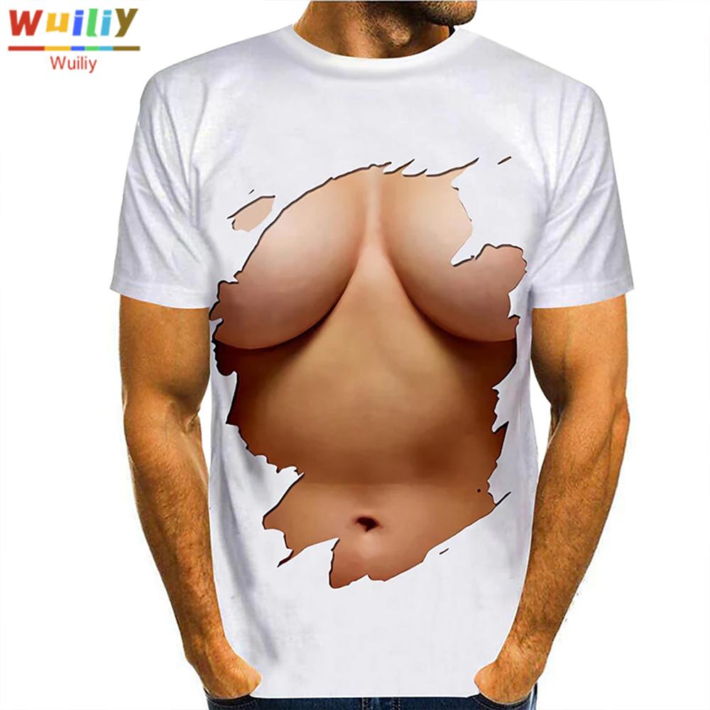 TIP723 Muscle Graphic T-shirt voor mannen 3D-print nep vlees T-shirt patroon top vrouwen/mannen jongens grappige tee hiphop interessante tops L