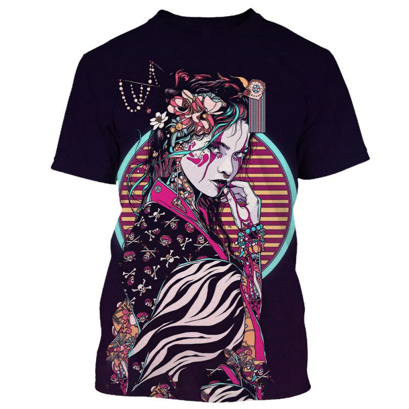 ETST 03 Japanse Geisha Samurai Heren T-shirt Ronde Hals Casual Korte Mouw Tops Herenkleding Zomer Oversized Harajuku Streetwear 2XL