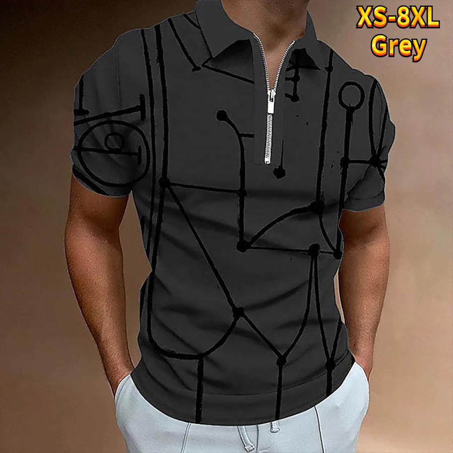 Happy Show Casual Revers T-shirt Jonge Mannen Mode Rits T-shirt Korte Mouw T-shirt Heren 3D Zwart Donkere Streep Print t-shirt 8XL wijn