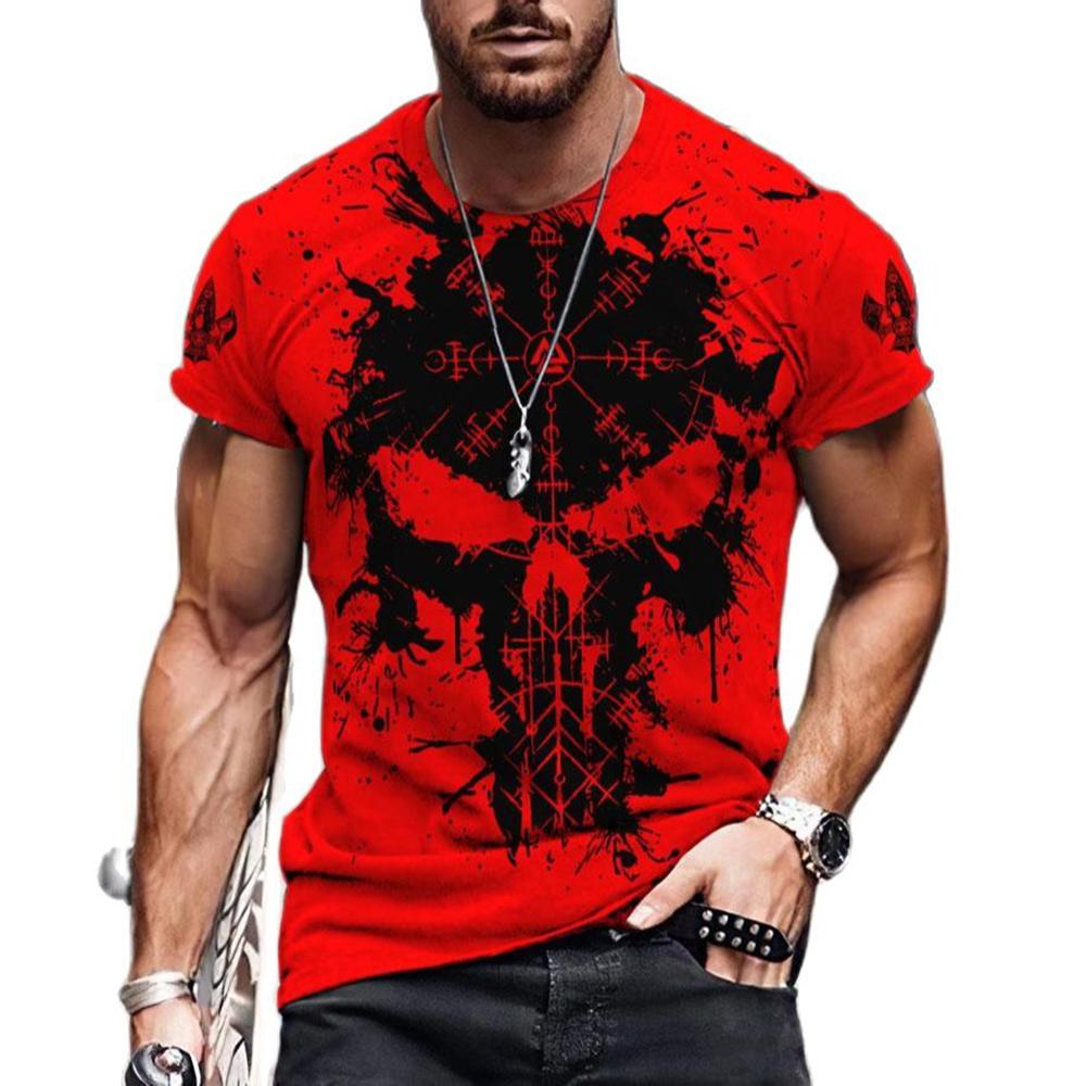 Baibao QIQI Viking Symbool Raven Tattoo Rode 3D Print Heren T-shirts Zomer Casual Ronde Hals Korte Mouw Tee Shirts Unisex Straat tees Tops L