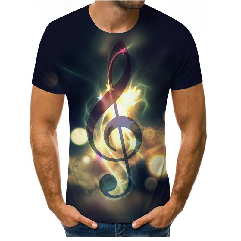 WowClassic Zomer heren T-shirt 3D Print Tees Gitaar Patroon Losse Ronde Hals Korte Mouw Tops Heren M