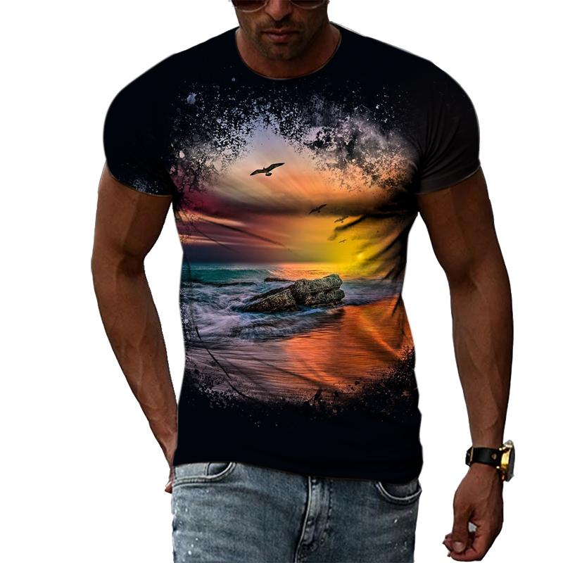 Xin nan zhuang Nieuwe 3D Trendyol Mannen Natuurlijke Landschap Grafische T-shirts Zomer Mode Hip Hop Casual Print T-shirt Persoonlijkheid Knappe Tee Top XL