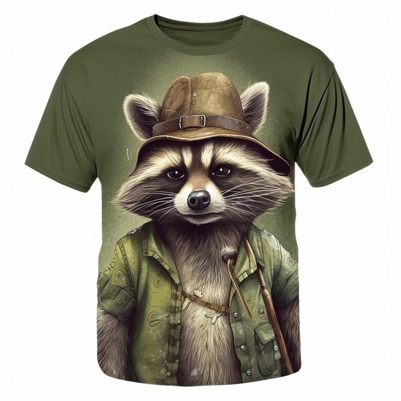 ETST 03 Grappig T-shirt Voor Mannen 3d Wasbeer Print Tees Dier Patroon Korte Mouw Top Zomer Streetwear Oversized Trendy Merk Mannen Kleding L