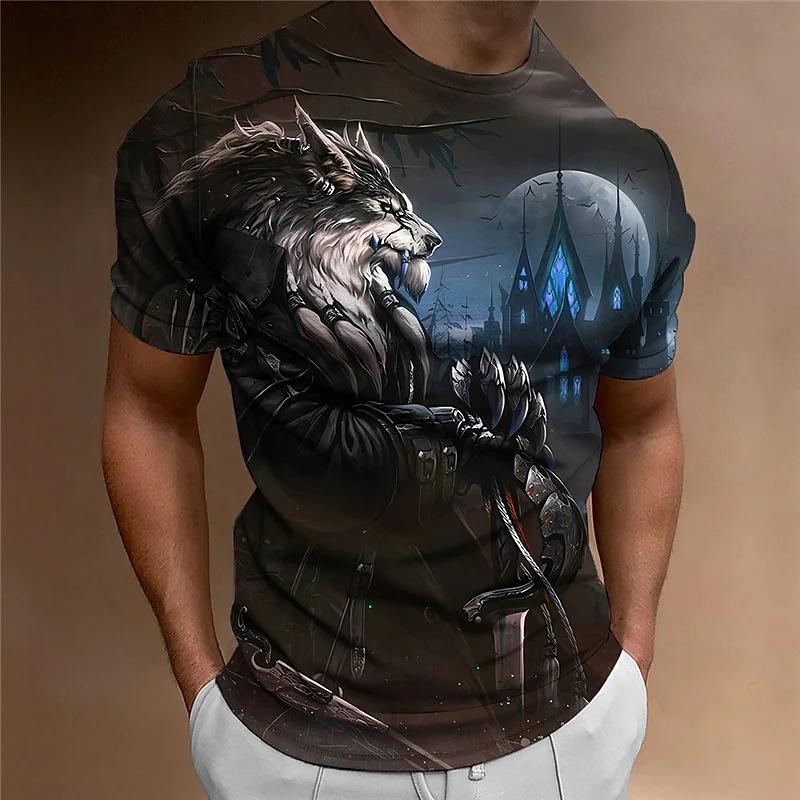 Transmission of love Wolf Heren T-shirt 3D Print Tops Vintage Korte Mouw Dier Patroon Mannen Kleding Oversized T-shirts Casual Zomer Straat Trui XS