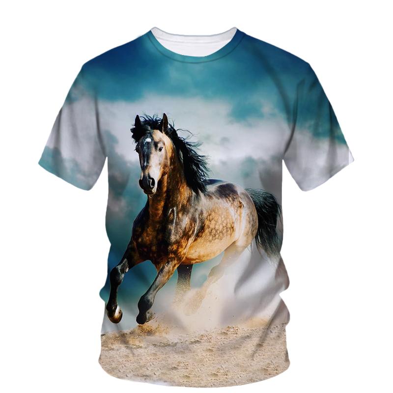 Xin nan zhuang Zomer Mode Dier Paard grafische t-shirts Trend Fun Mannen Casual Hiphop Persoonlijkheid Gedrukt Ronde Hals Streetwear Tees Tops XS