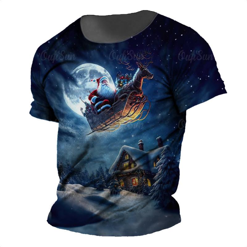 ETST 07 Kerst O-hals Heren T-shirts 3d Print Korte Mouw Man Tees Tops Vakantie Mannelijke Casual Oversized Shirts Hoge Kwaliteit kleding 5XL