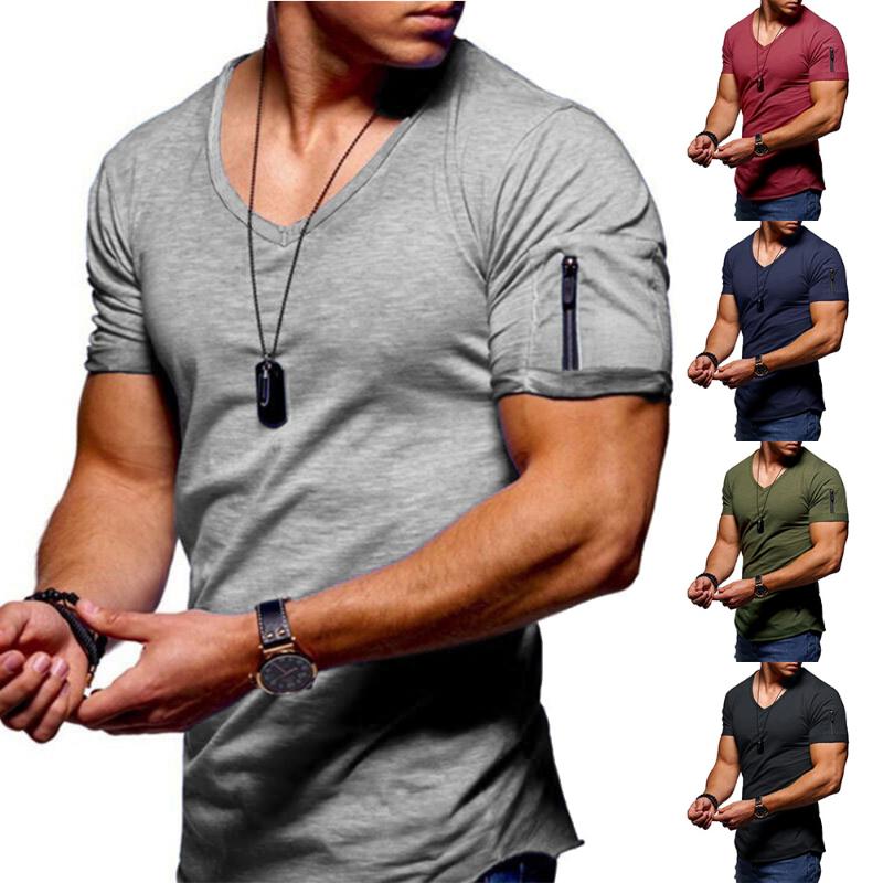 Garden1 Heren katoen slim fit rits korte mouw tops zomer casual shirt blouse tee S marineblauwe kleur