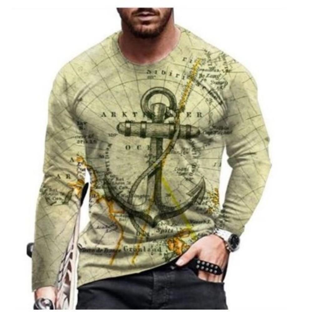 ETST 03 Vintage Anker Print Heren T-shirts Met Lange Mouwen Lente Katoen Ronde Hals Mannelijke Tops Oversized T-shirts Herenkleding EU maat 5XL XS